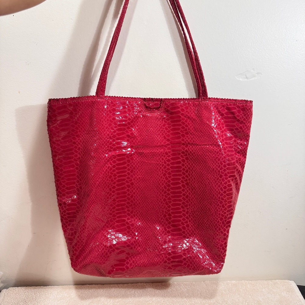 Carlos Falchi Women's Red Faux Snakeskin Large Tote Shoulder Bag